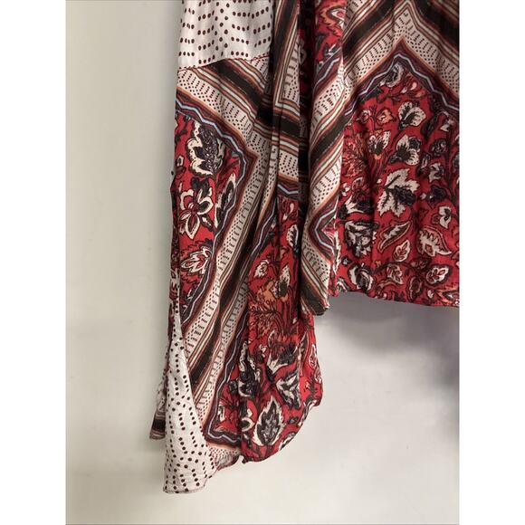 Free People Skirt Size 8 Paradise Printed High-Low Maxi BoHo Pimento Combo Red - Picture 3 of 7